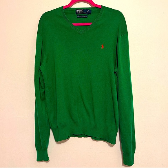 Polo Ralph Lauren Kelly Green Men’s V-Neck Pullover Sweater Size Large